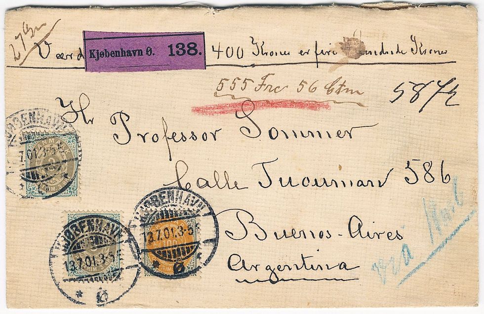The only recorded Danish insured letter sent to a non-European destination